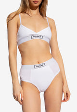 Versace Logo Waistband Ribbed Bralette White 1013503 1A09551-1W010