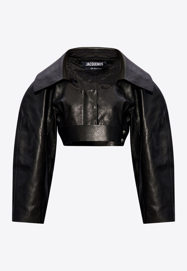 Jacquemus Obra Cropped Leather Jacket 241CO054 1573-990 Black