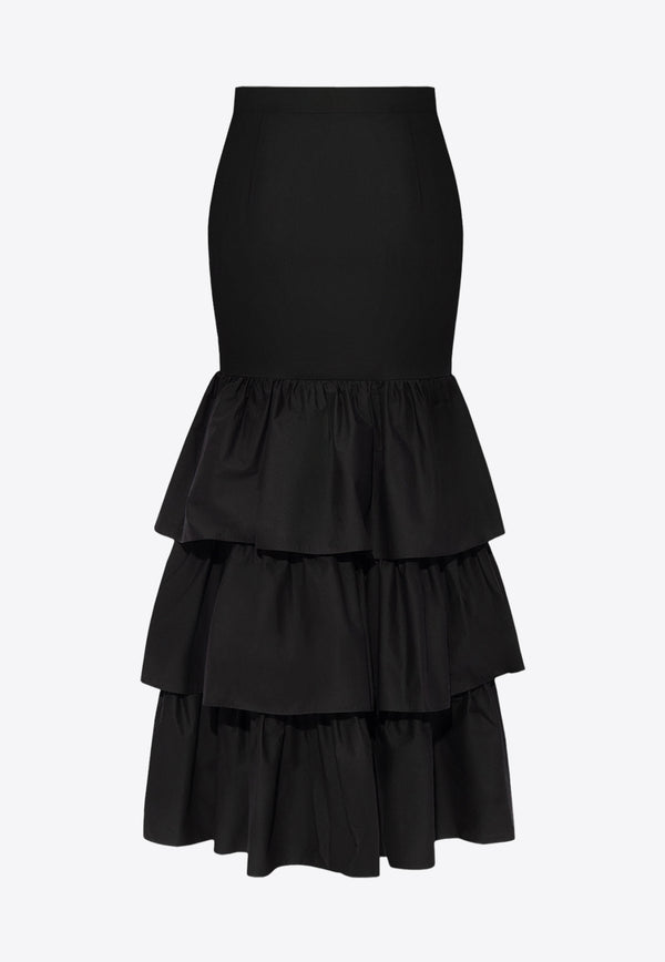 Moschino Ruffled Tiered Maxi Skirt Black 241D A0114 0431-0555