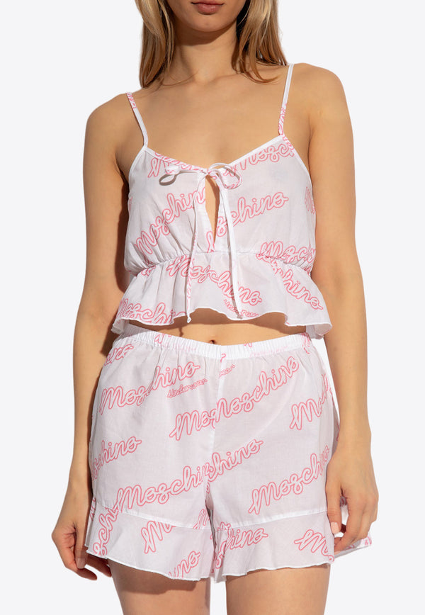 Moschino Logo Print Two-Piece Pajama Set White 241V6 A7810 4416-1001