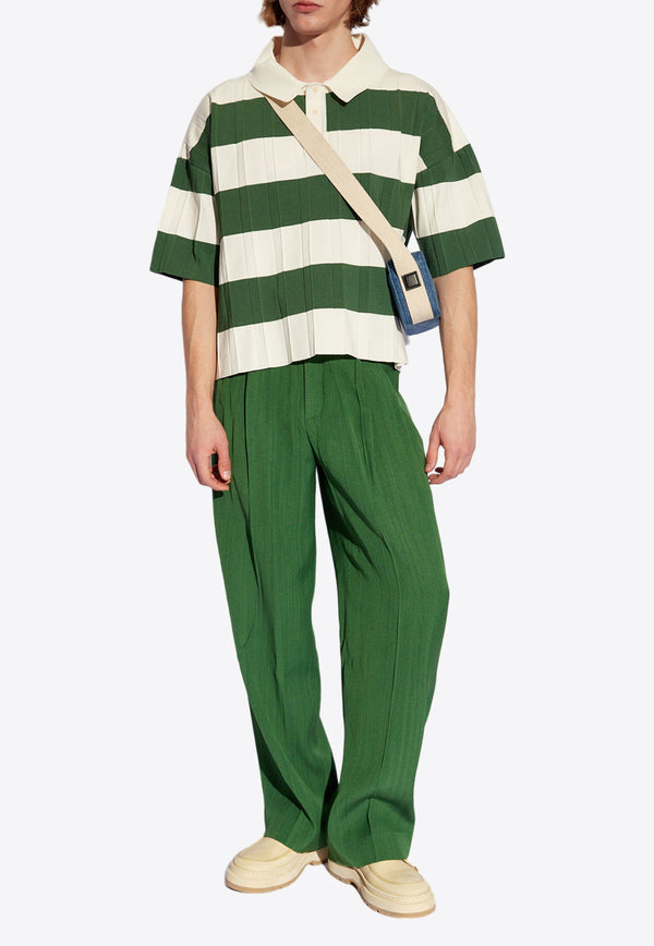 Jacquemus Bimini Striped Pleated Polo T-shirt Green 245KN426 2378-050