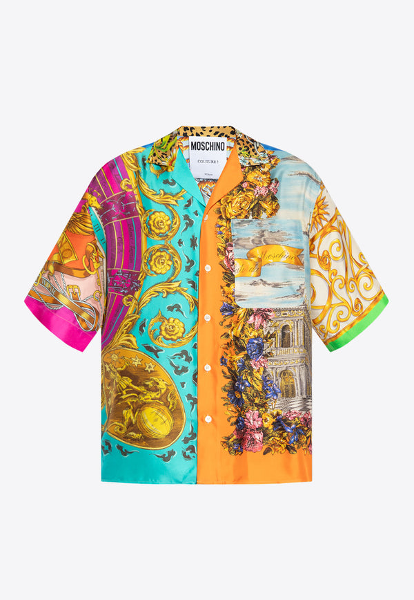 Moschino Scarf Print Bowling Silk Shirt Multicolor 241ZZ A0205 0251-1888