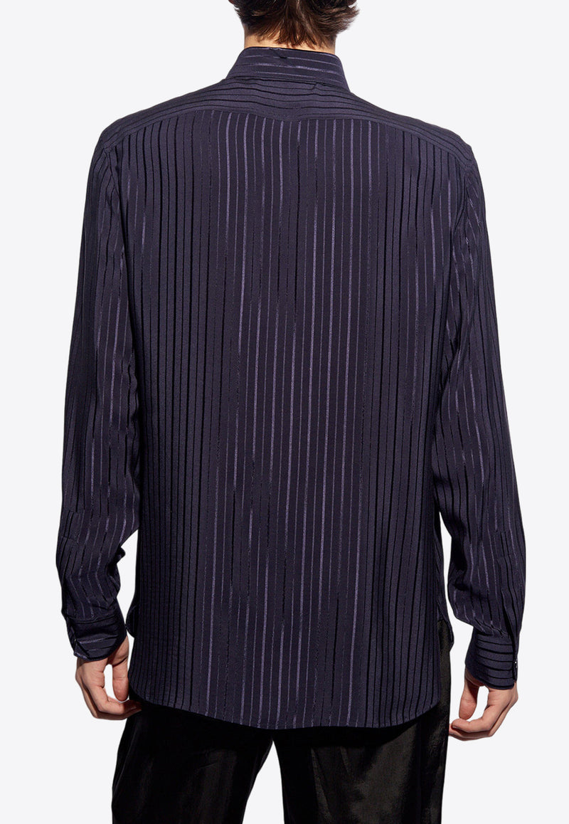 Saint Laurent Semi-Sheer Striped Silk Shirt Navy 646850 Y1I87-4140