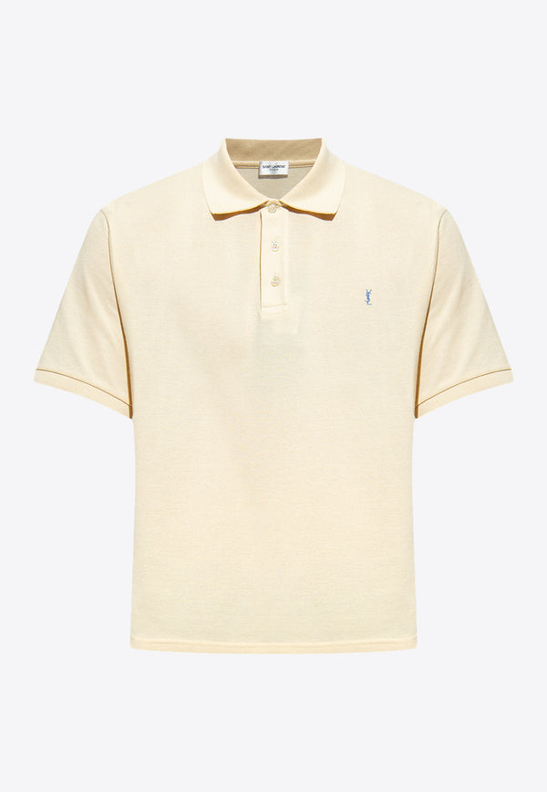 Saint Laurent Cassandre Embroidered Polo T-shirt Beige 713901 Y37HC-7265