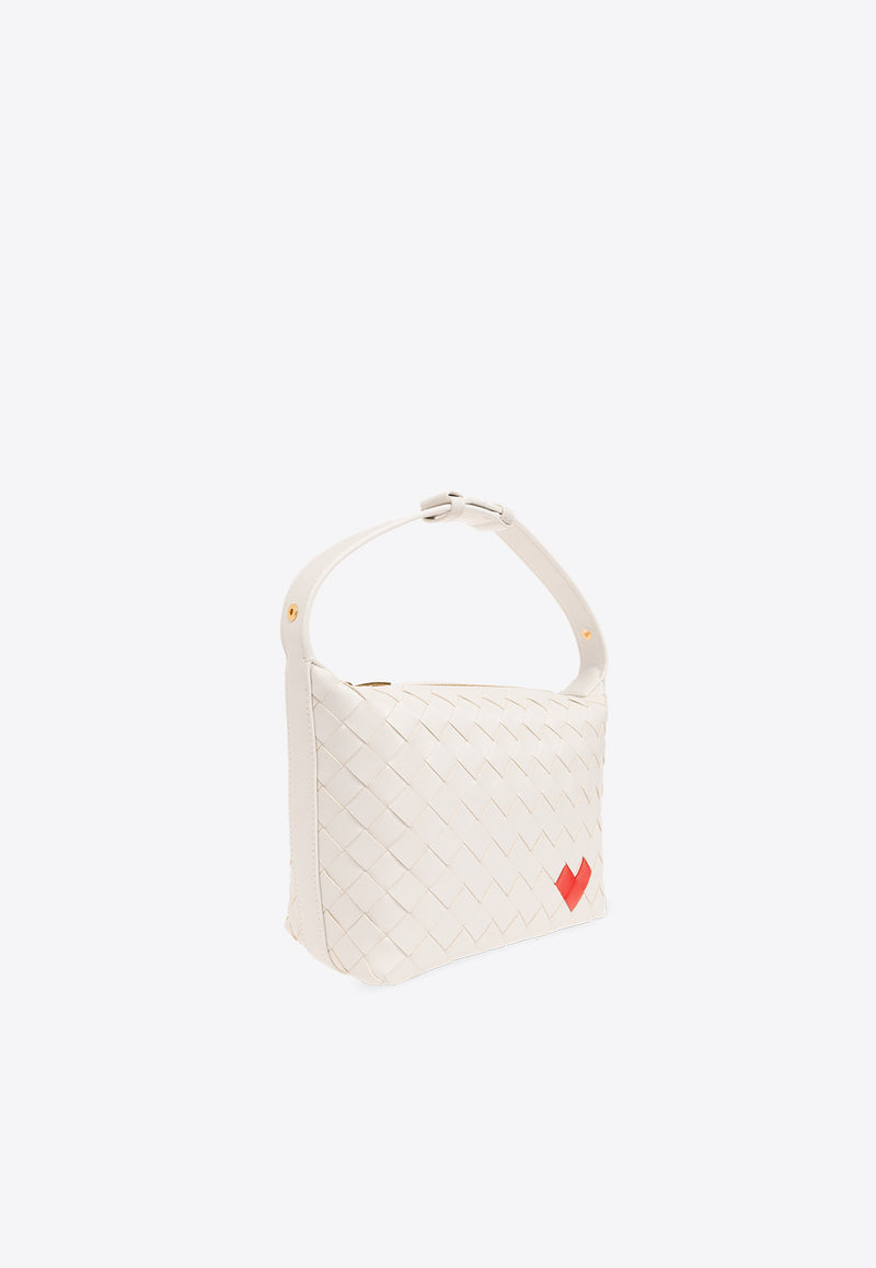 Bottega Veneta Mini Wallace Intrecciato Leather Shoulder Bag with Heart White 777898 V3TJ1-8583