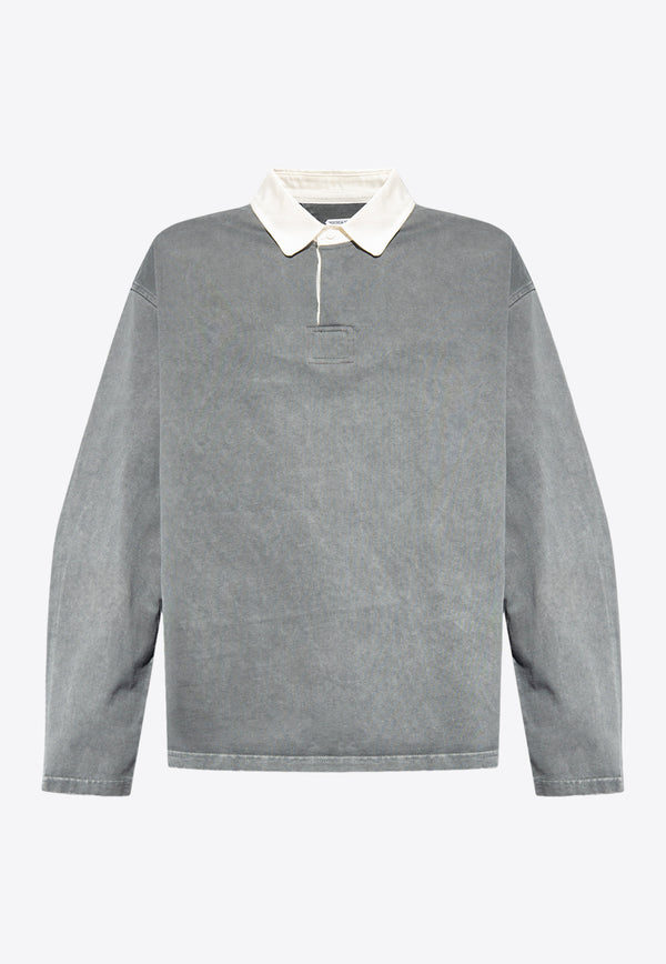 Bottega Veneta Washed Long-Sleeved Polo T-shirt Gray 777601 V30W0-3211