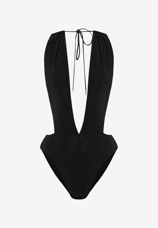 Saint Laurent Deep V-neck One-Piece Swimsuit Black 777741 Y601V-1000
