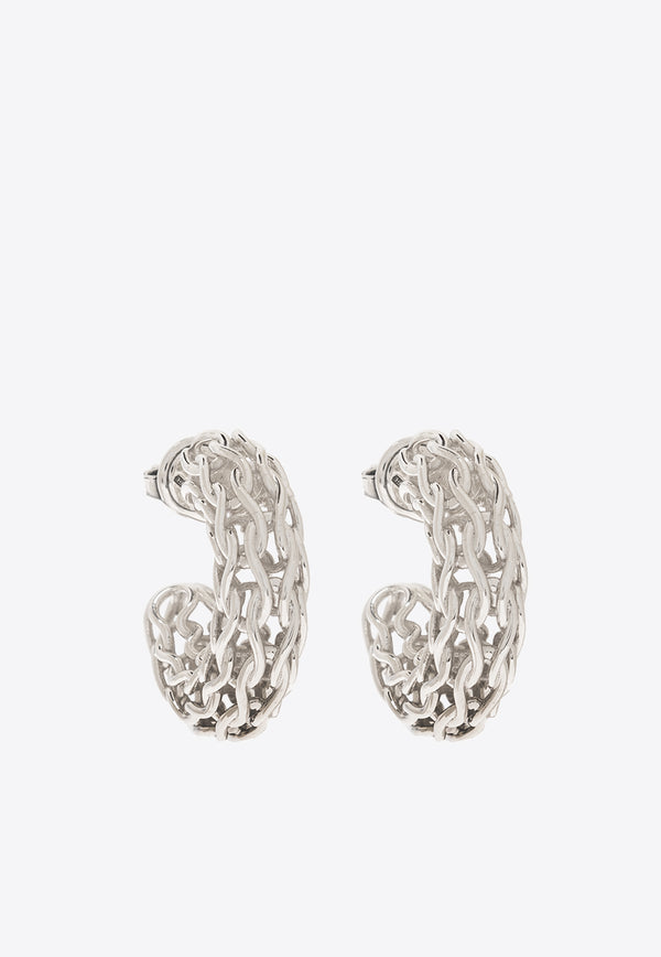 Bottega Veneta Crochet Hoop Earrings Silver 786255 V5070-8117