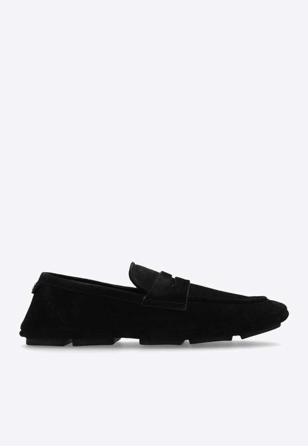 Dolce & Gabbana DG Logo Suede Loafers Black A50599 AS707-80999