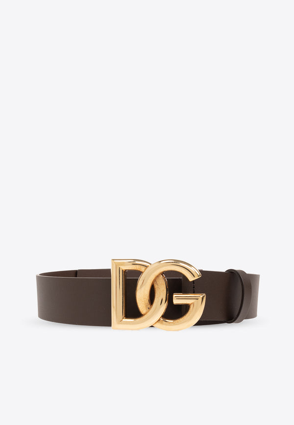 Dolce & Gabbana DG Logo Buckle Leather Belt Brown BC4646 AX622-8B421