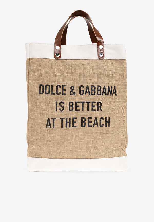 Dolce & Gabbana Printed Jute Tote Bag Beige BM2275 AO727-HH4UQ