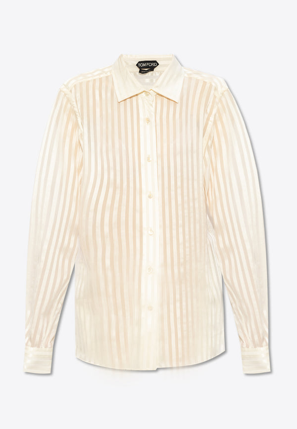 Tom Ford Striped Silk Shirt Cream CA3255 FAX1143-AW013
