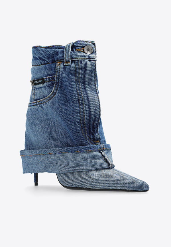 Dolce & Gabbana, NOOS, VTK, Women, Shoes, Boots, Ankle Boots, High-Heeled Boots, Heels, High Heels Lollo 105 Denim Ankle Boots Blue CT1031 AS004-80650