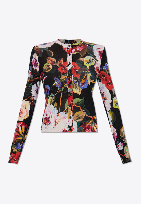 Dolce & Gabbana, NOOS, VTK, Women, Clothing, Knitwear, Cardigans, pattern: Floral Garden Print Button-Up Cardigan Multicolor FXV05T JAHJZ-HN4YA