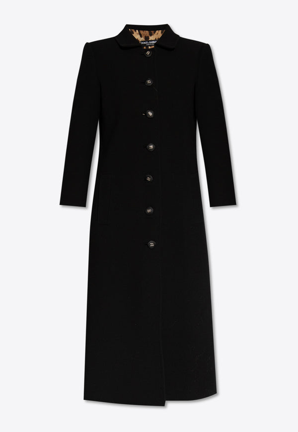 Dolce & Gabbana, NOOS, VTK, Women, Clothing, Coats, Long Coats, Single-Breasted Coats Single-Breasted Long Wool Coat Black F0C3QT FUBFX-N0000