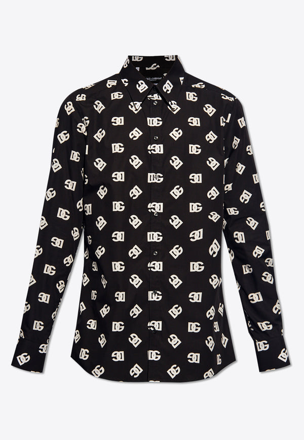 Dolce & Gabbana, NOOS, VTK, Men, Clothing, Shirts, Casual Shirts, Printed Shirts, Long-Sleeved Shirts All-Over DG Print Long-Sleeved Shirt Black G5IX8T GH563-HNVAA
