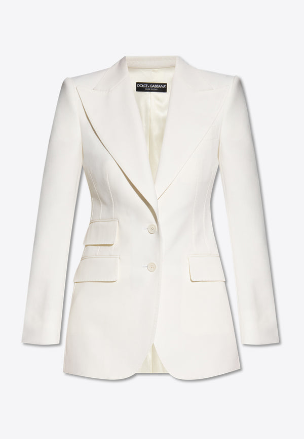Dolce & Gabbana, NOOS, VTK, Women, Clothing, Jackets, Blazers, Tailored and Fitted Jackets, Workwear, Workwear Jackets Single-Breasted Wool-Blend Blazer White F29Z8T FUCCS-W0001