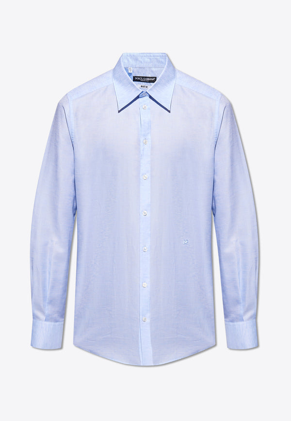 Dolce & Gabbana, NOOS, VTK, Men, Clothing, Shirts, Formal Shirts, Long-Sleeved Shirts Logo Embroidered Button-Up Shirt Blue G5LH9Z FUTB6-F1992