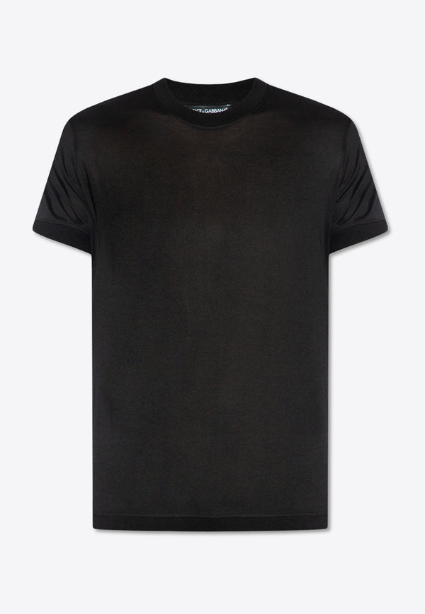 Dolce & Gabbana, NOOS, VTK, Men, Clothing, T-shirts, Crew Neck T-shirts, Solid T-shirts, Short-Sleeved T-shirts Silk Crewneck T-shirt Black G8RG0T FU75F-N0000