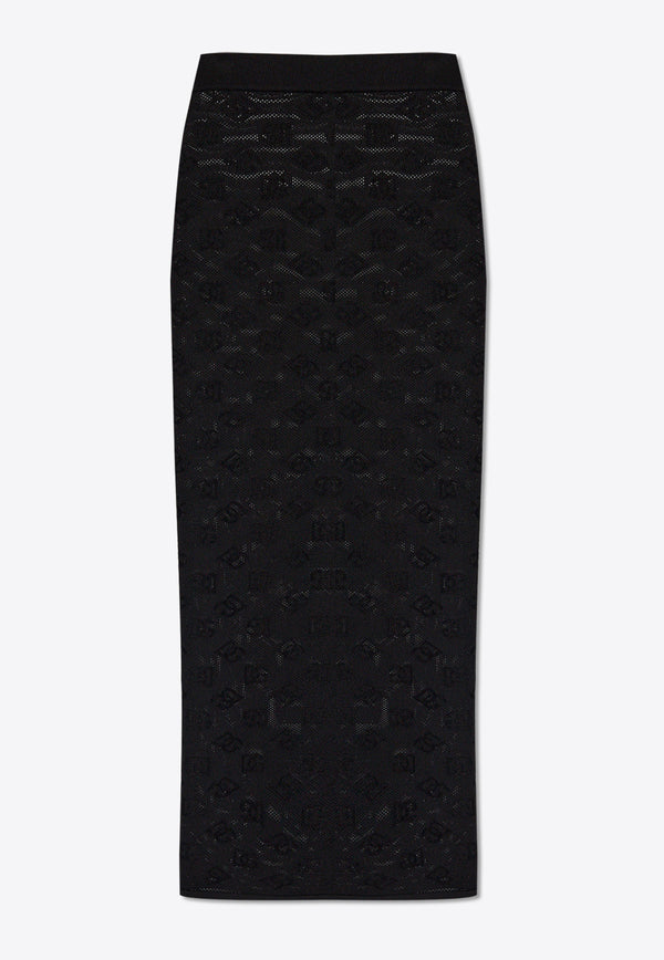 Dolce & Gabbana, NOOS, VTK, Women, Clothing, Skirts, High-Rise Skirts, Midi Skirts, Pencil Skirts Logo Jacquard Midi Pencil Skirt Black FXO04T JFMAL-N0000