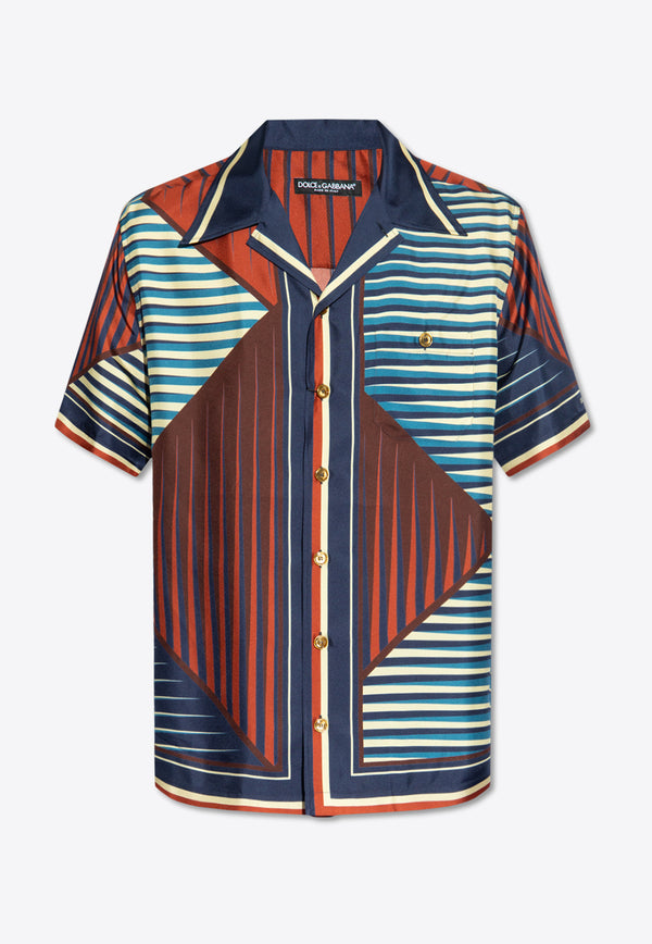 Dolce & Gabbana, NOOS, VTK, Men, Clothing, Shirts, Casual Shirts, Printed Shirts, Short-Sleeved Shirts Geometric Print Bowling Silk Shirt Multicolor G5JH9T HI1Q6-HH4ZT