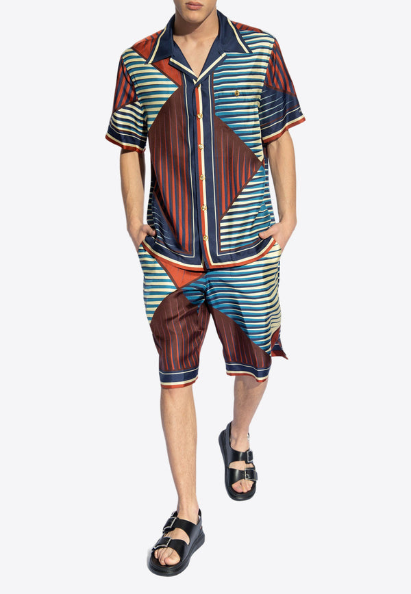 Dolce & Gabbana, NOOS, VTK, Men, Clothing, Shorts, Bermuda Shorts, Casual Shorts Geometric Print Silk Shorts Multicolor GV37AT HI1Q6-HH4ZT