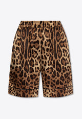 Dolce & Gabbana Leopard Print Silk Shorts Brown FTAM7T FSAXY-HY13M