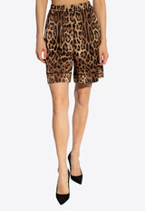 Dolce & Gabbana Leopard Print Silk Shorts Brown FTAM7T FSAXY-HY13M
