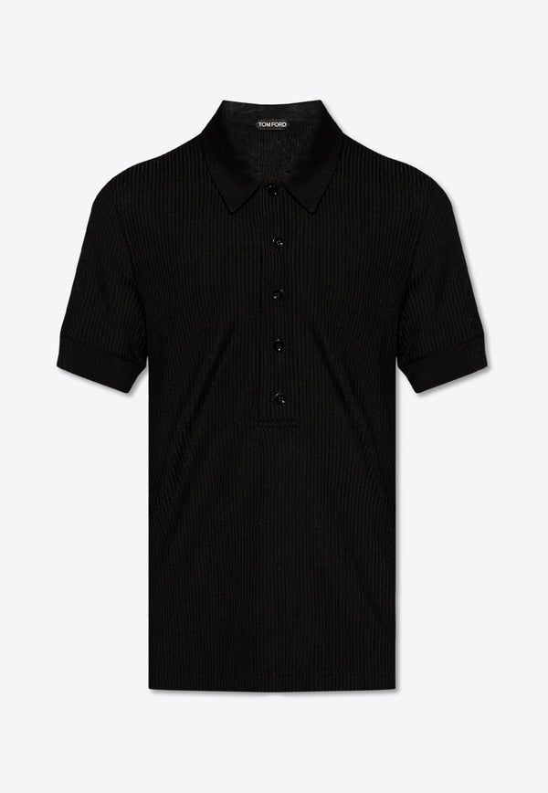 Tom Ford Logo Embroidered Ribbed Polo T-shirt Black JPS008 JMV010F23-LB999