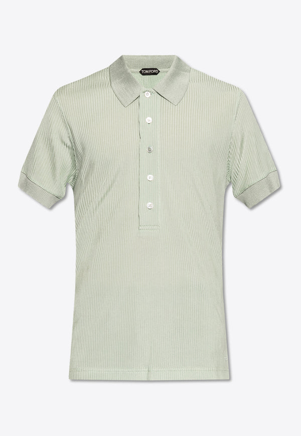 Tom Ford Logo Embroidered Ribbed Polo T-shirt Green JPS008 JMV010F23-FG336