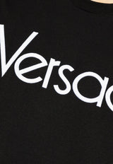 Versace Logo Embroidered Crewneck T-shirt Black 1012545 1A09028-1B000