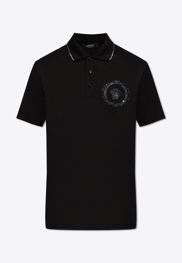 Versace Embroidered Medusa Polo T-shirt Black 1013906 1A10627-1B000