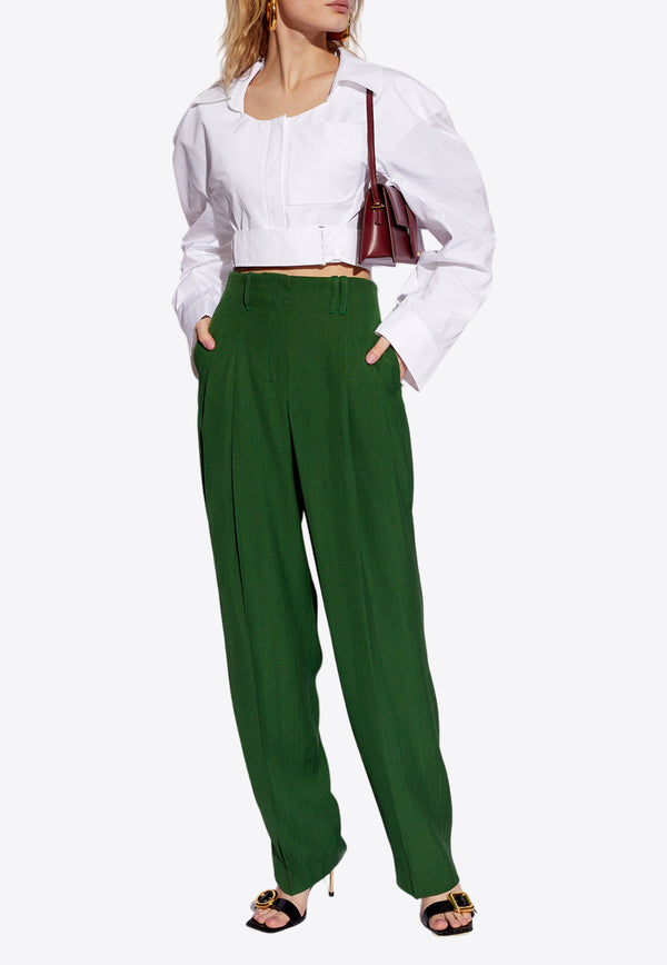 Jacquemus Le Titolo High-Waist Tailored Pants Green 241PA082 1547-590
