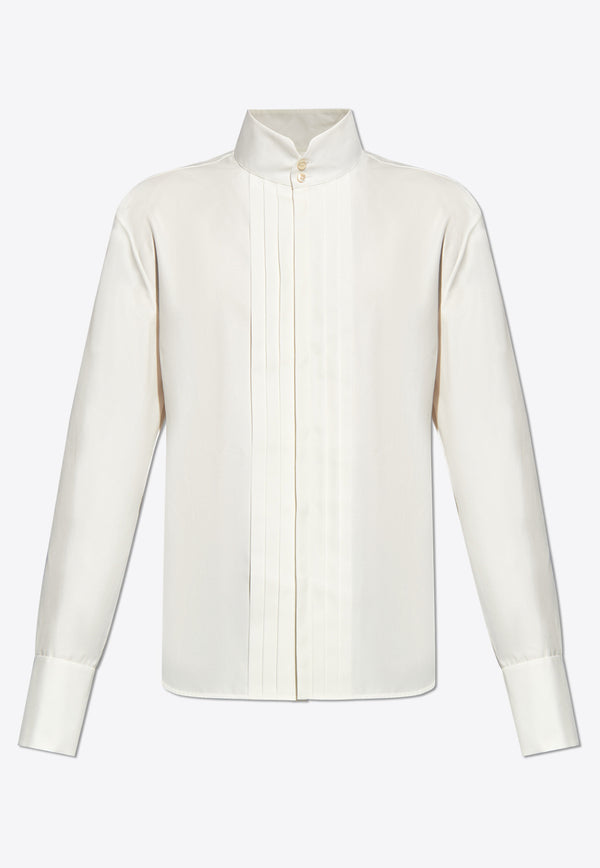 Saint Laurent Pleated Buttoned Shirt White 780094 Y1H68-9000