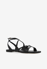 Jimmy Choo Ayla Leather Flat Sandals Black AYLA FLAT NAP-BLACK