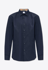Burberry Logo Embroidered Long-Sleeved Shirt Navy Blue 8071800 A1222-NAVY