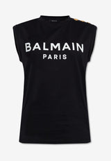 Balmain Logo Print Sleeveless T-shirt Black CF1ED001 BB02-EAB