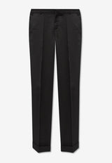 Balmain Turn-Up Tailored Wool Pants Black CH1PM030 WB12-0PA