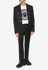 Balmain Turn-Up Tailored Wool Pants Black CH1PM030 WB12-0PA