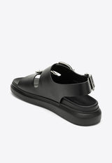 Alexander McQueen Double Strap Leather Sandals Black 782466WIEU3/O_ALEXQ-1081