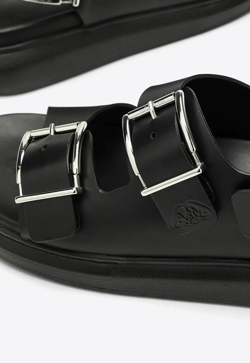 Alexander McQueen Double Strap Leather Sandals Black 782466WIEU3/O_ALEXQ-1081