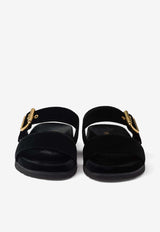 Prada Triangle Logo Velvet Flat Sandals Black 1XX715F010068_F0002