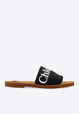 Chloé Woody Linen Flat Sandals Black CHC22U188 Z3-001
