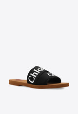 Chloé Woody Linen Flat Sandals Black CHC22U188 Z3-001