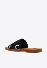 Chloé Woody Linen Flat Sandals Black CHC22U188 Z3-001