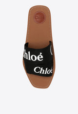 Chloé Woody Linen Flat Sandals Black CHC22U188 Z3-001
