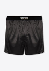 Tom Ford Logo Waistband Silk Boxer Shorts Black T4LE41010 0-202