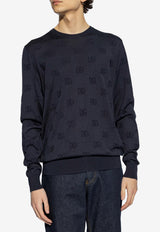 Dolce & Gabbana DG Logo Jacquard Wool Sweater Navy GXX02T JAST6-B1622