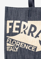 Ferragamo Medium Sign Logo Denim Tote Bag Navy Blue 219406 TT SIGN M 773820-DENIM NATURALE