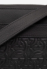 Ferragamo Embossed Gancini Leather Messenger Bag Black 241363 TRA EMB BLO 763359-NERO